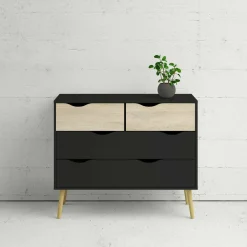 Cassettiera Dretso, 99x39 h82 cm, Nero e Quercia<Dmora Sale