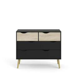 Cassettiera Dretso, 99x39 h82 cm, Nero e Quercia<Dmora Sale