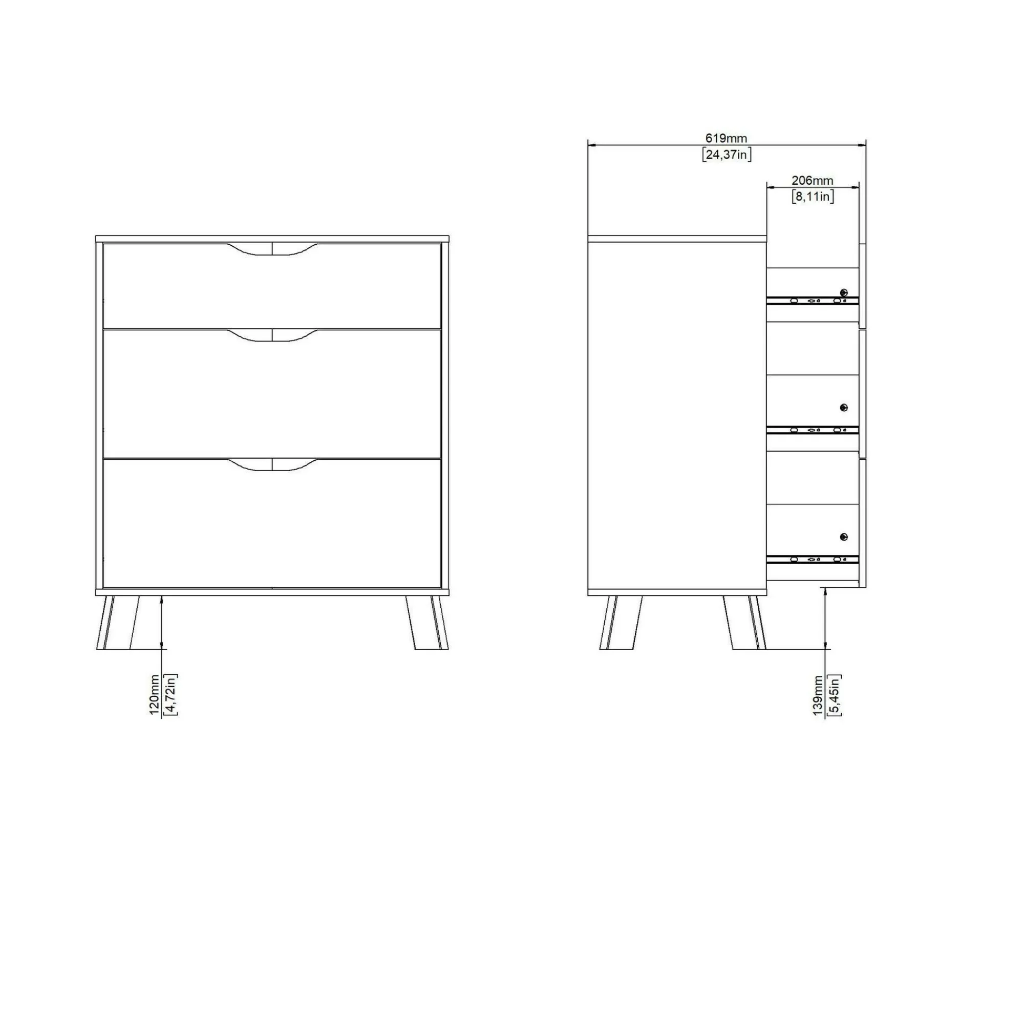 Cassettiera Drinco, 40x79 h92 cm, Rovere e Bianco<Dmora Discount