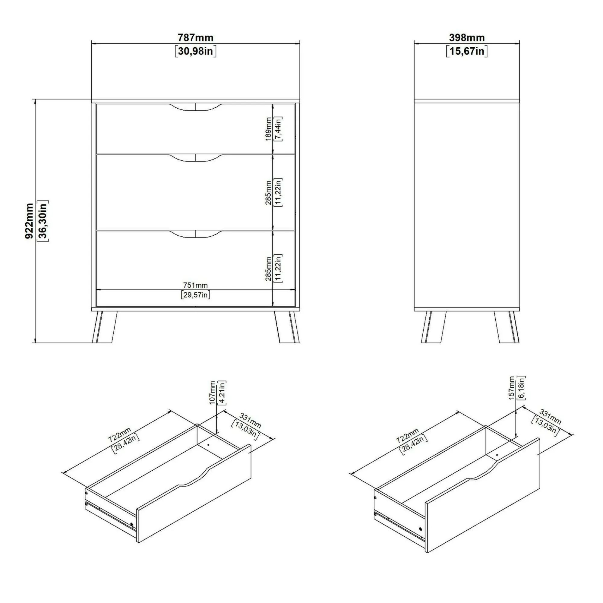 Cassettiera Drinco, 40x79 h92 cm, Rovere e Bianco<Dmora Discount