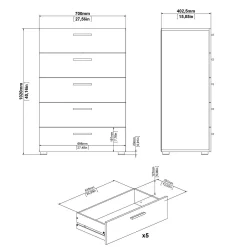 Cassettiera Drosell, 40x70 h102 cm,<Dmora Fashion