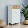 Cassettiera Dzorr, 61x40 h118 cm, Bianco e Rovere<Dmora Discount