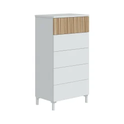 Cassettiera Dzorr, 61x40 h118 cm, Bianco e Rovere<Dmora Discount