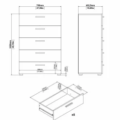 Cassettiera Haru, 70x40 h102 cm,<Dmora New