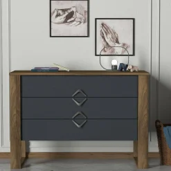 Cassettiera Jova, 110x45 h76 cm, Noce e Antracite<Dmora Shop