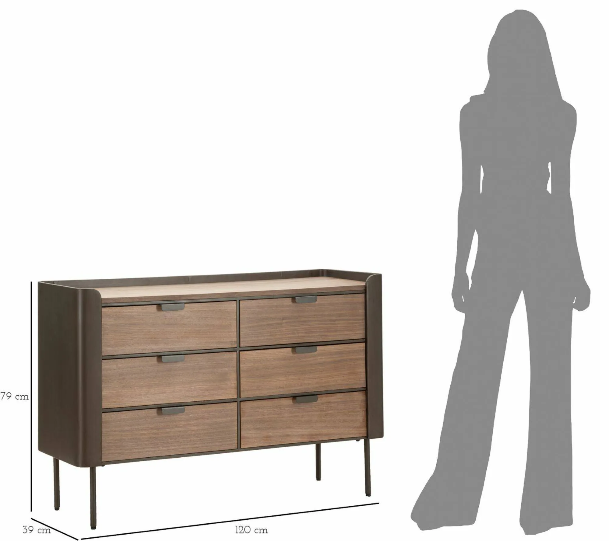 Cassettiera Kasten, 120x39 h79 cm, Grigio e Marrone<Dmora Discount