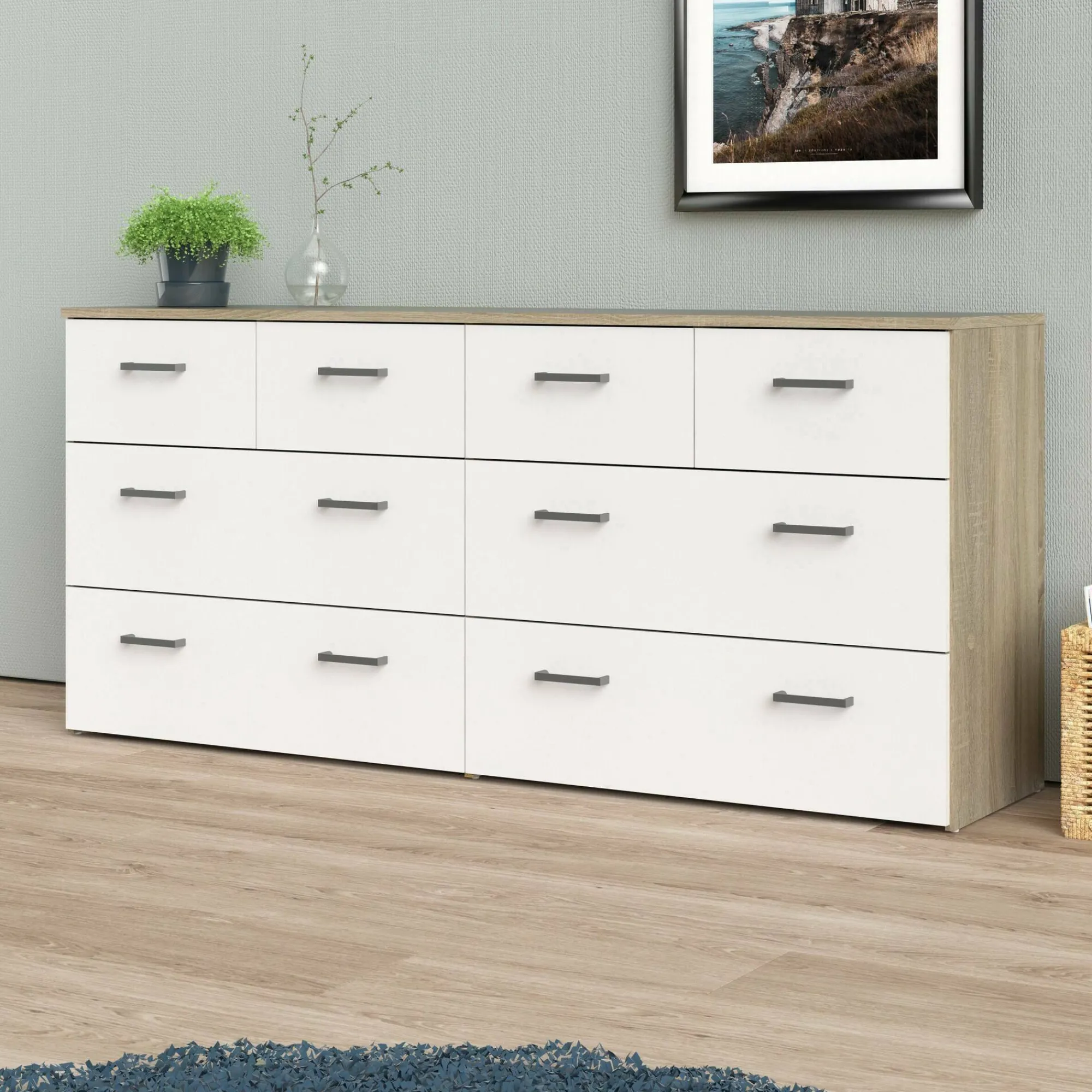Cassettiera Lista, 36x147 h67 cm, Quercia e Bianco<Dmora Flash Sale