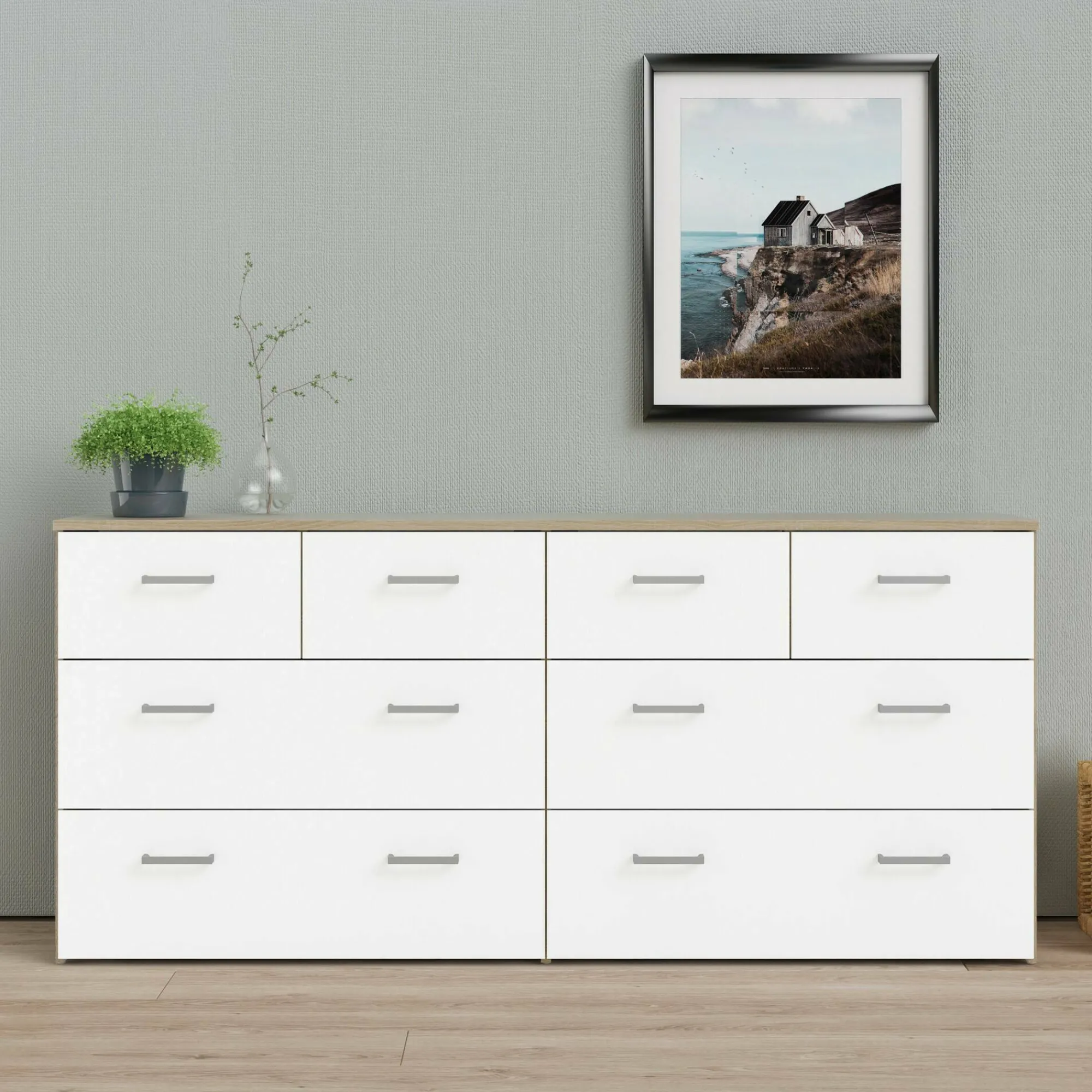 Cassettiera Lista, 36x147 h67 cm, Quercia e Bianco<Dmora Flash Sale