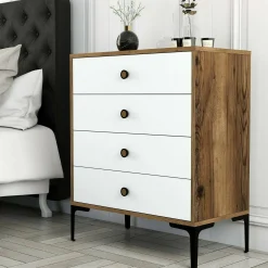 Cassettiera Molly, 76x40h91 cm, Noce e Bianco<Dmora Flash Sale
