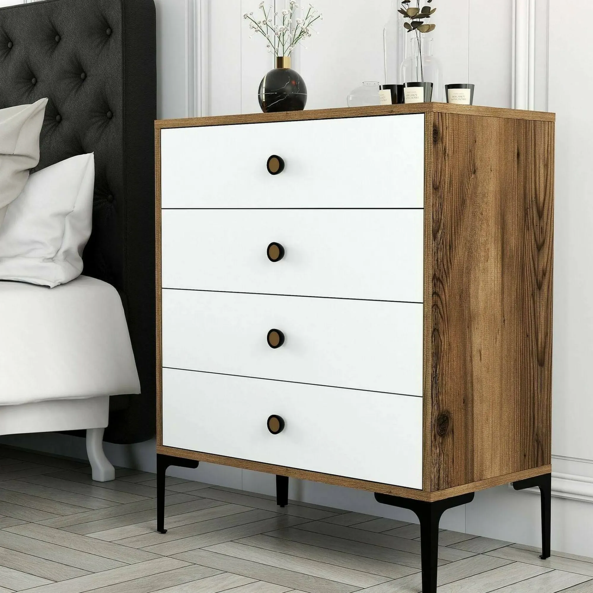 Cassettiera Molly, 76x40h91 cm, Noce e Bianco<Dmora Flash Sale