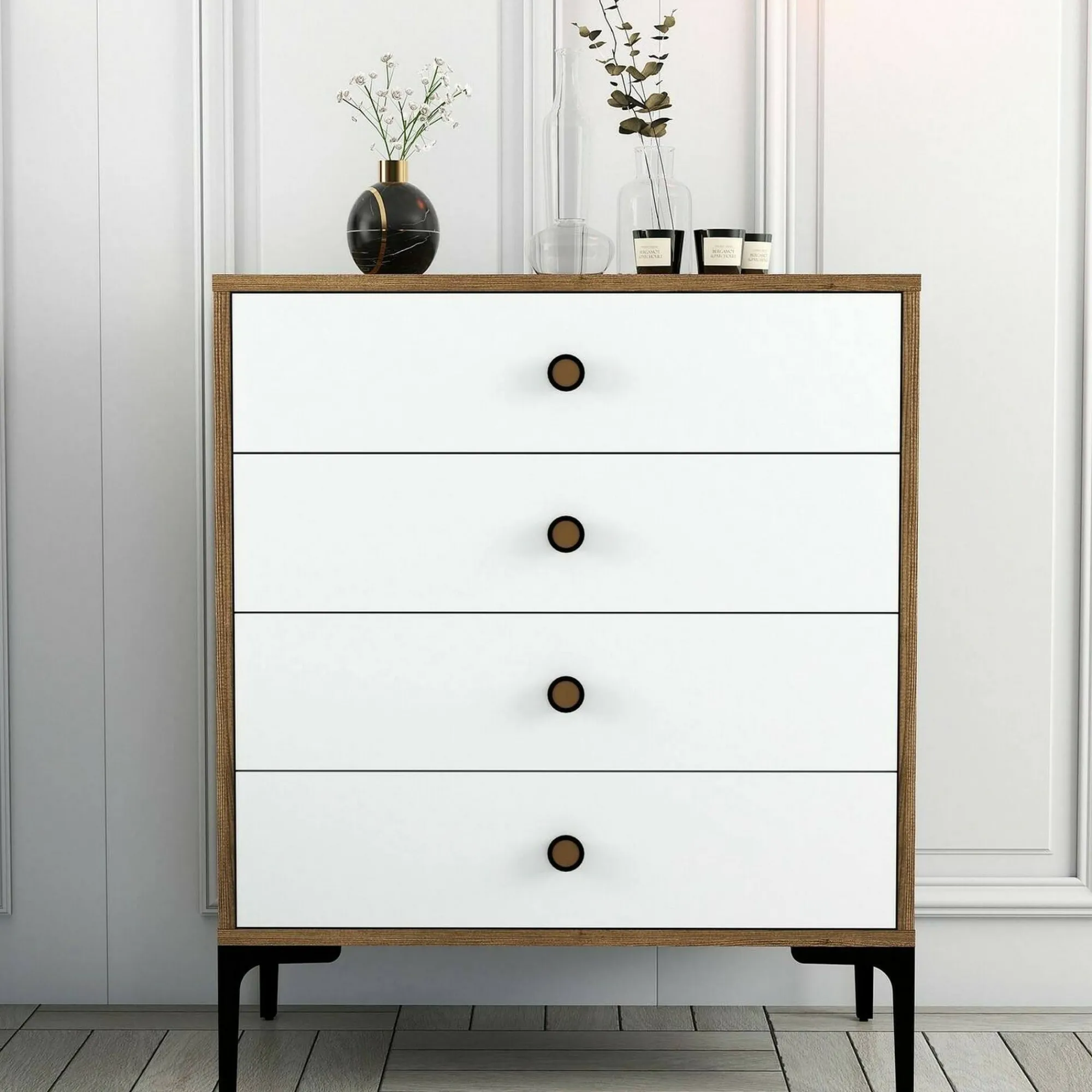 Cassettiera Molly, 76x40h91 cm, Noce e Bianco<Dmora Flash Sale