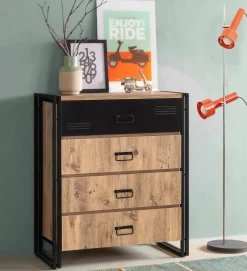 Cassettiera Nicolas, 90x40 h100 cm, Quercia e Nero<Dmora Hot