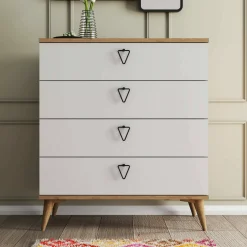Cassettiera Paula, 80x45 h91 cm, Quercia e Bianco<Dmora Shop