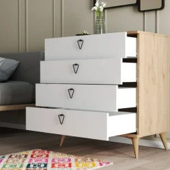 Cassettiera Paula, 80x45 h91 cm, Quercia e Bianco<Dmora Shop