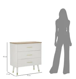 Cassettiera Phaidone, 78x37 h80 cm, Bianco e Marrone<Dmora Clearance