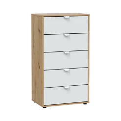 Cassettiera Praha, 60x40 h109 cm, Bianco e Rovere Nodi<Dmora Fashion