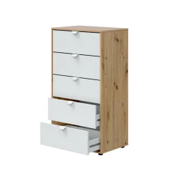 Cassettiera Praha, 60x40 h109 cm, Bianco e Rovere Nodi<Dmora Fashion