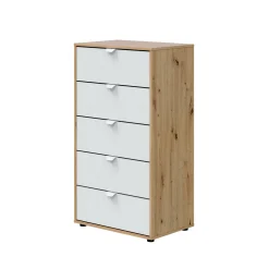 Cassettiera Praha, 60x40 h109 cm, Bianco e Rovere Nodi<Dmora Fashion