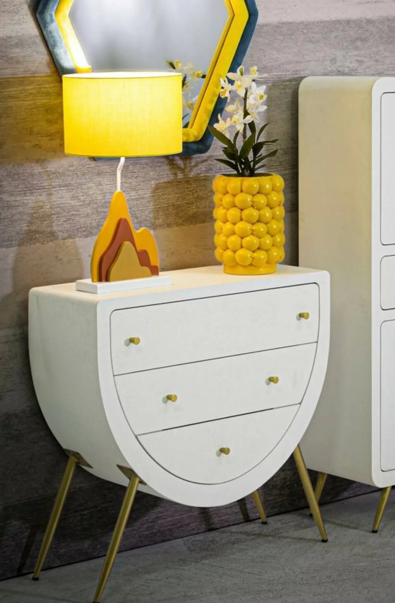Cassettiera Rouge, 80x32 h79 cm, Bianco e Oro<Dmora Cheap