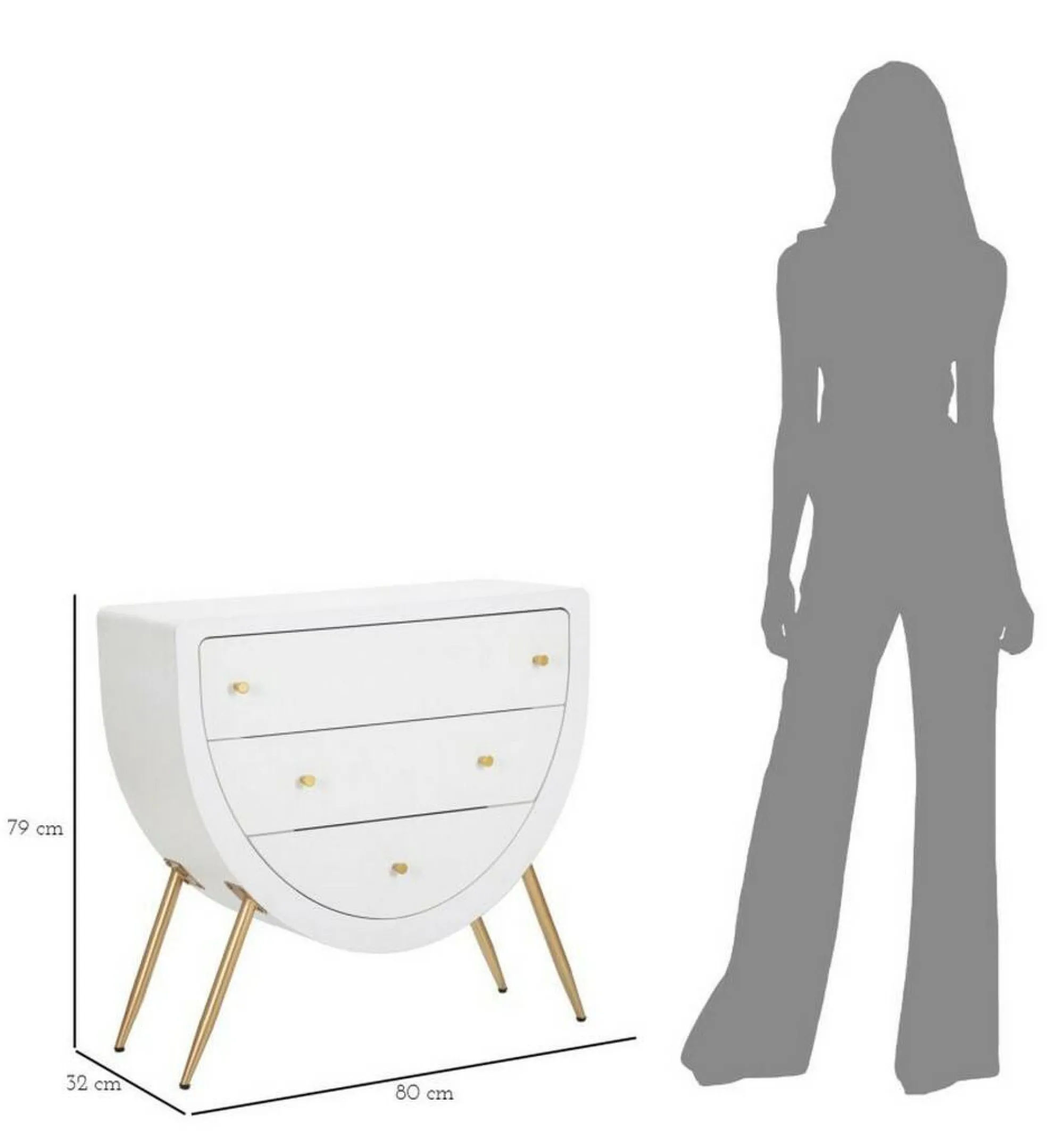 Cassettiera Rouge, 80x32 h79 cm, Bianco e Oro<Dmora Cheap