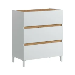 Cassettiera Teddy, 79x41 h91 cm, Bianco e Rovere Nodi<Dmora Fashion