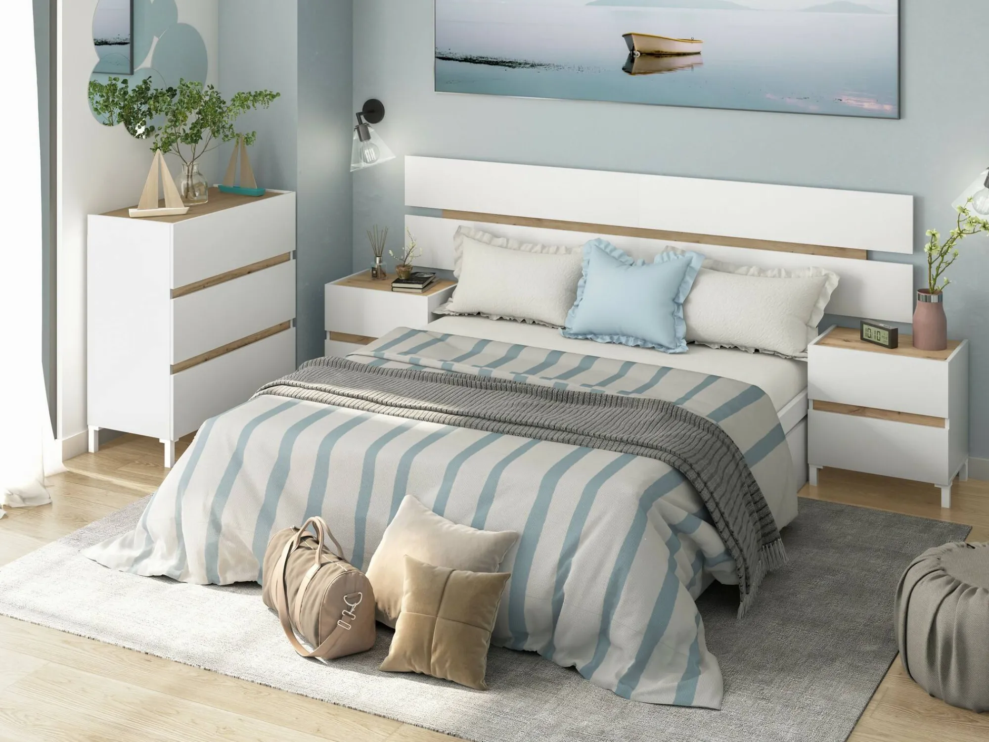Cassettiera Teddy, 79x41 h91 cm, Bianco e Rovere Nodi<Dmora Fashion