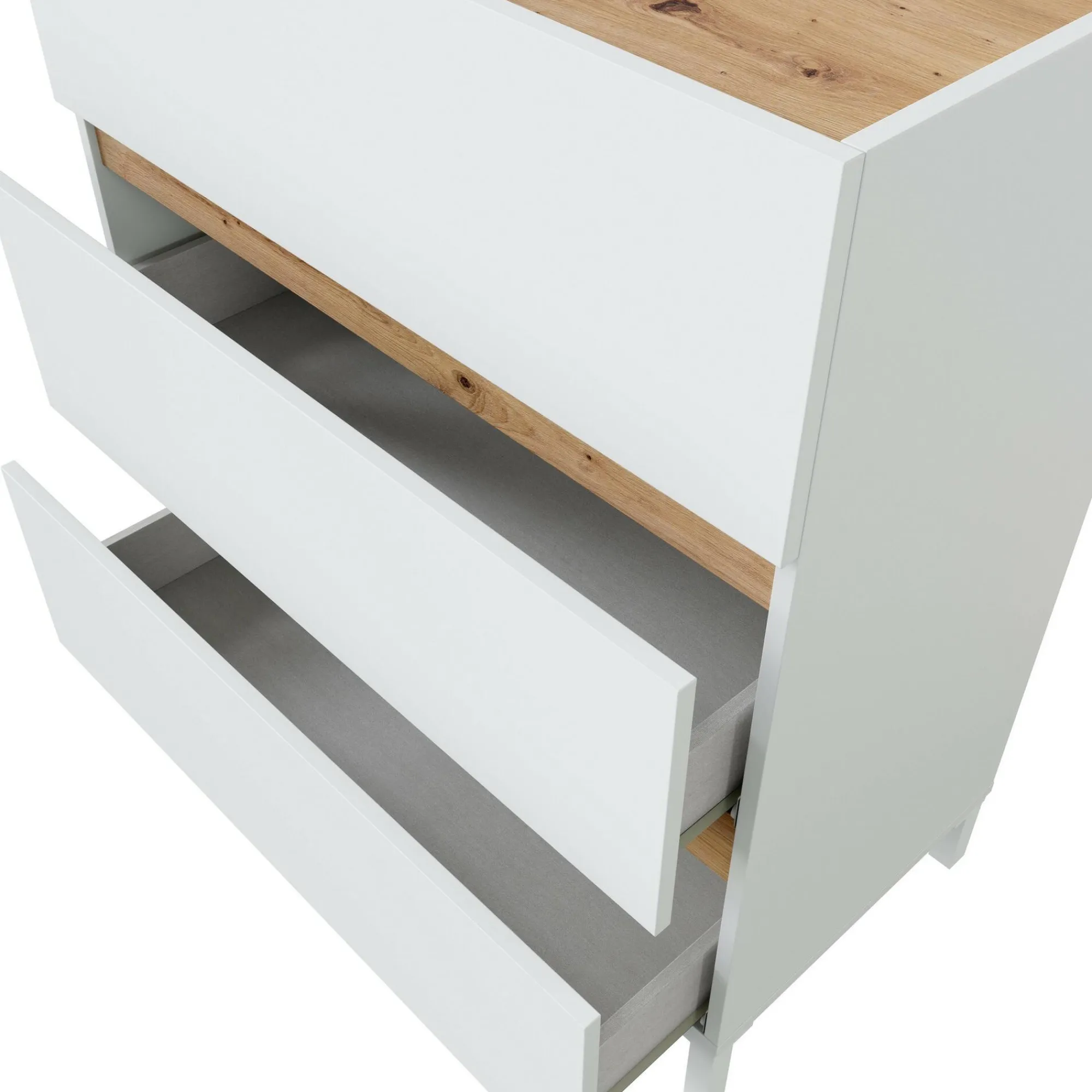 Cassettiera Teddy, 79x41 h91 cm, Bianco e Rovere Nodi<Dmora Fashion