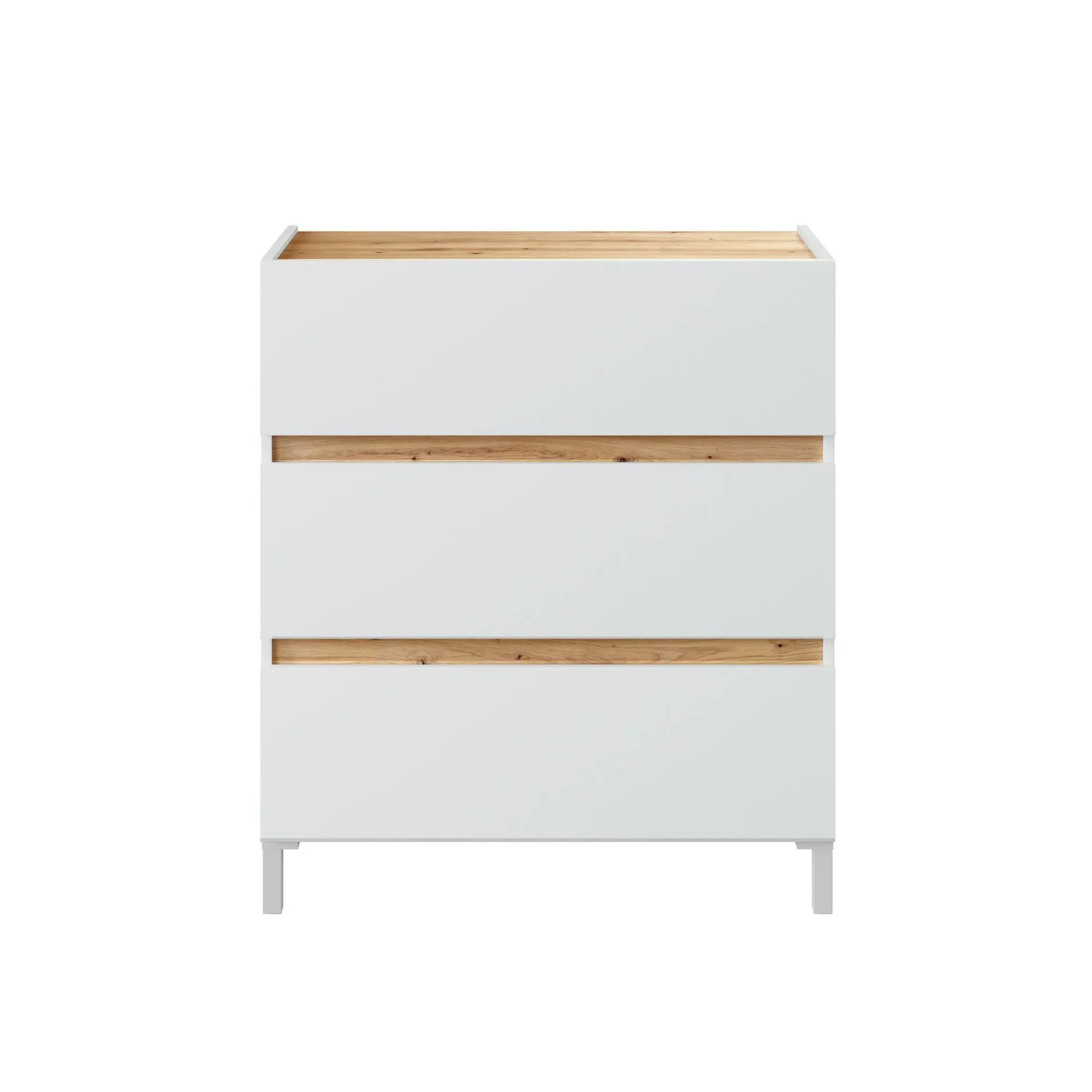 Cassettiera Teddy, 79x41 h91 cm, Bianco e Rovere Nodi<Dmora Fashion