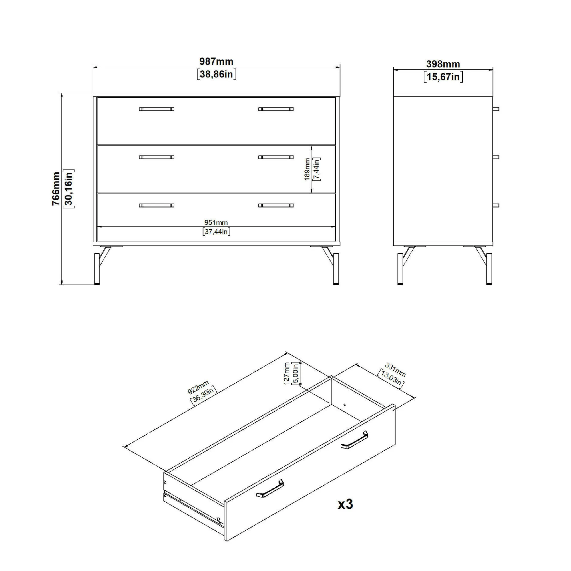 Cassettiera Theodule, 40x99 h77 cm,<Dmora Best Sale