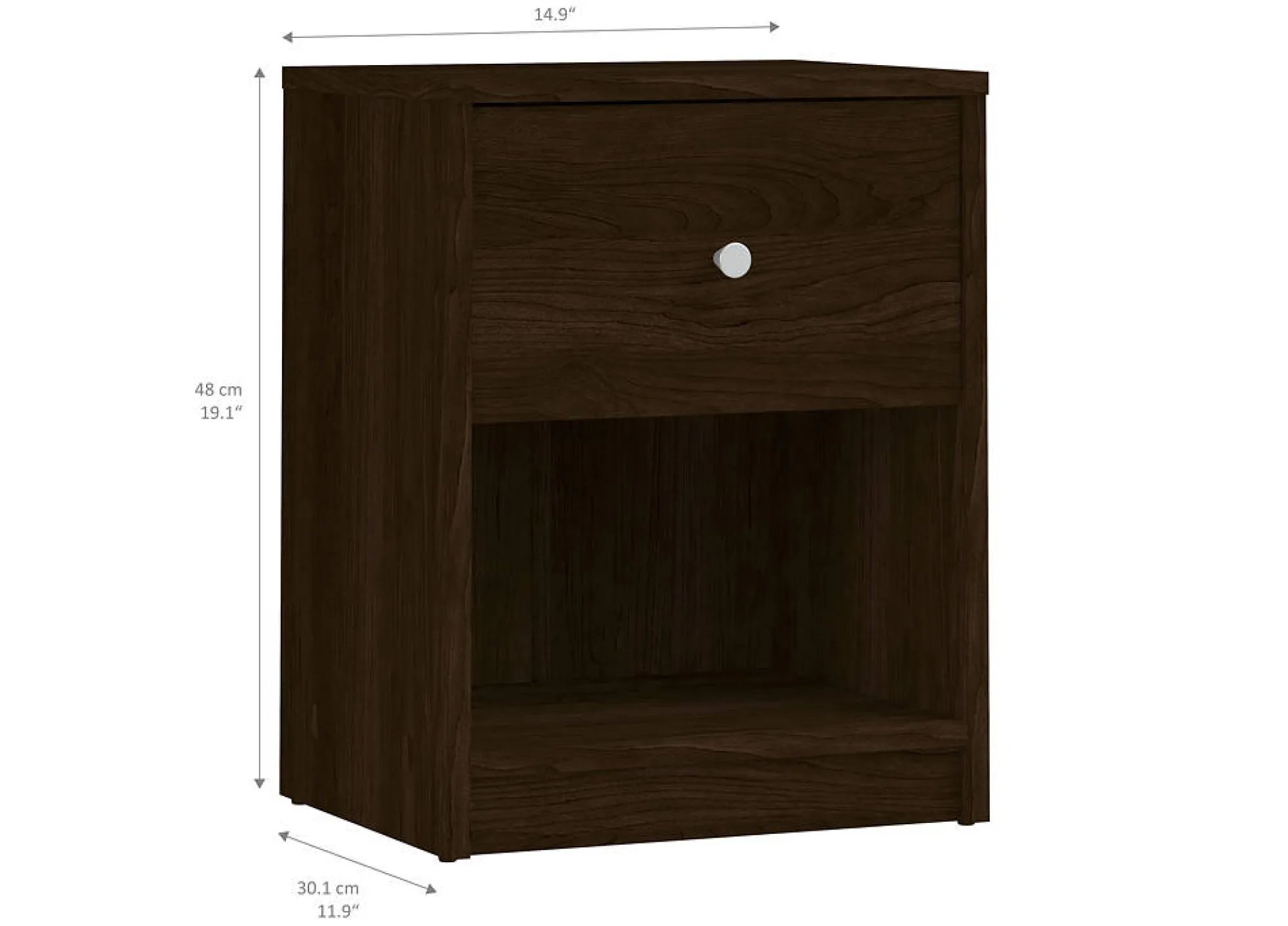 Comodino a un cassetto, colore marrone, cm 37.9 x 48.4 x 30.1<Dmora Online