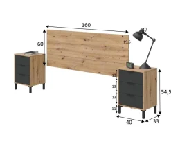 Comodino Allan, 160x2 cm, Rovere effetto nodi e Antracite<Dmora Fashion