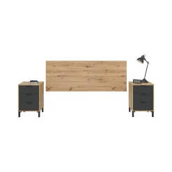 Comodino Allan, 160x2 cm, Rovere effetto nodi e Antracite<Dmora Fashion
