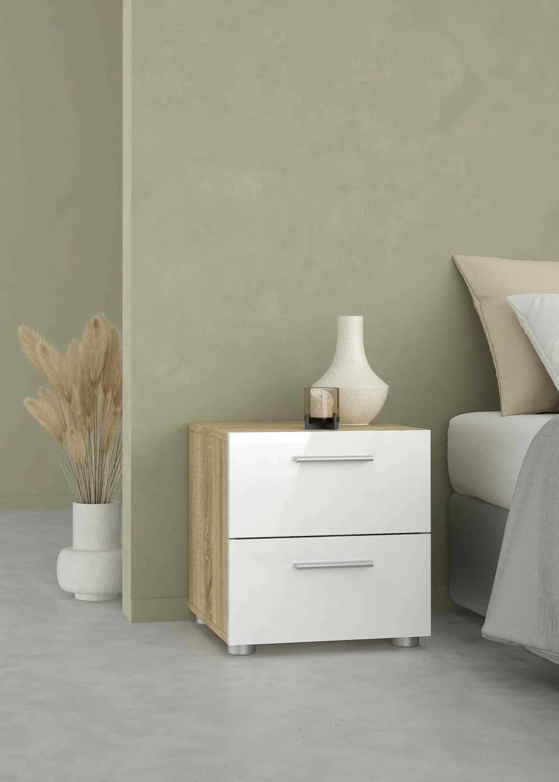 Comodino Apolla, 40x40 h42 cm, Quercia e Bianco<Dmora Best