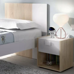 Comodino Artica, 40x33h42 cm, Bianco e Rovere<Dmora Clearance