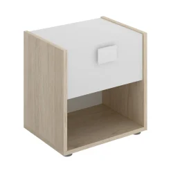 Comodino Artica, 40x33h42 cm, Bianco e Rovere<Dmora Clearance