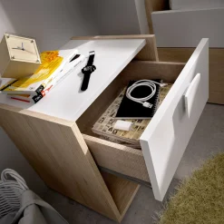 Comodino Artica, 40x33h42 cm, Bianco e Rovere<Dmora Clearance