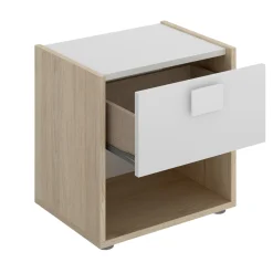 Comodino Artica, 40x33h42 cm, Bianco e Rovere<Dmora Clearance
