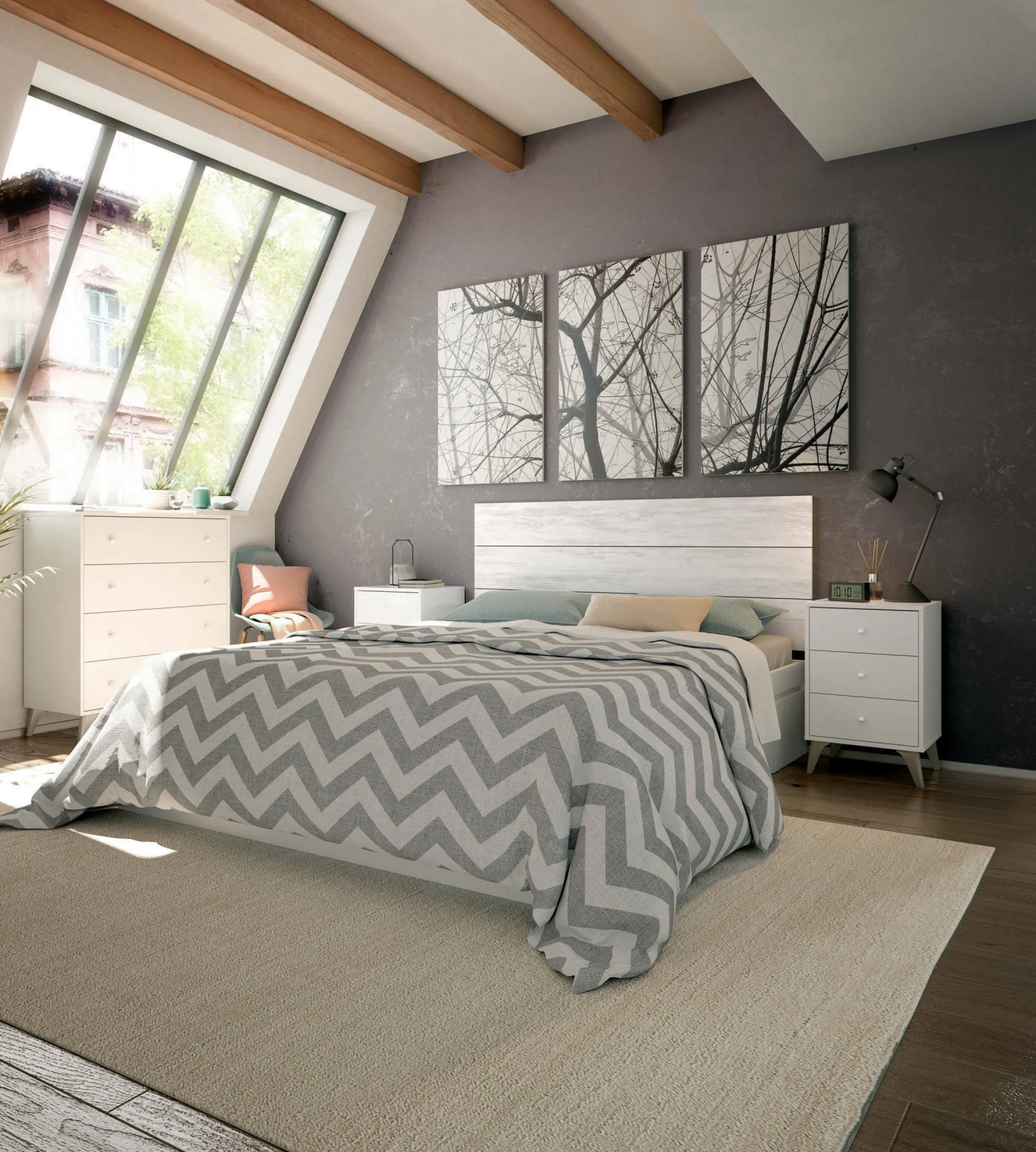 Comodino Attina, 40x34h56 cm, Bianco e Rovere<Dmora Hot