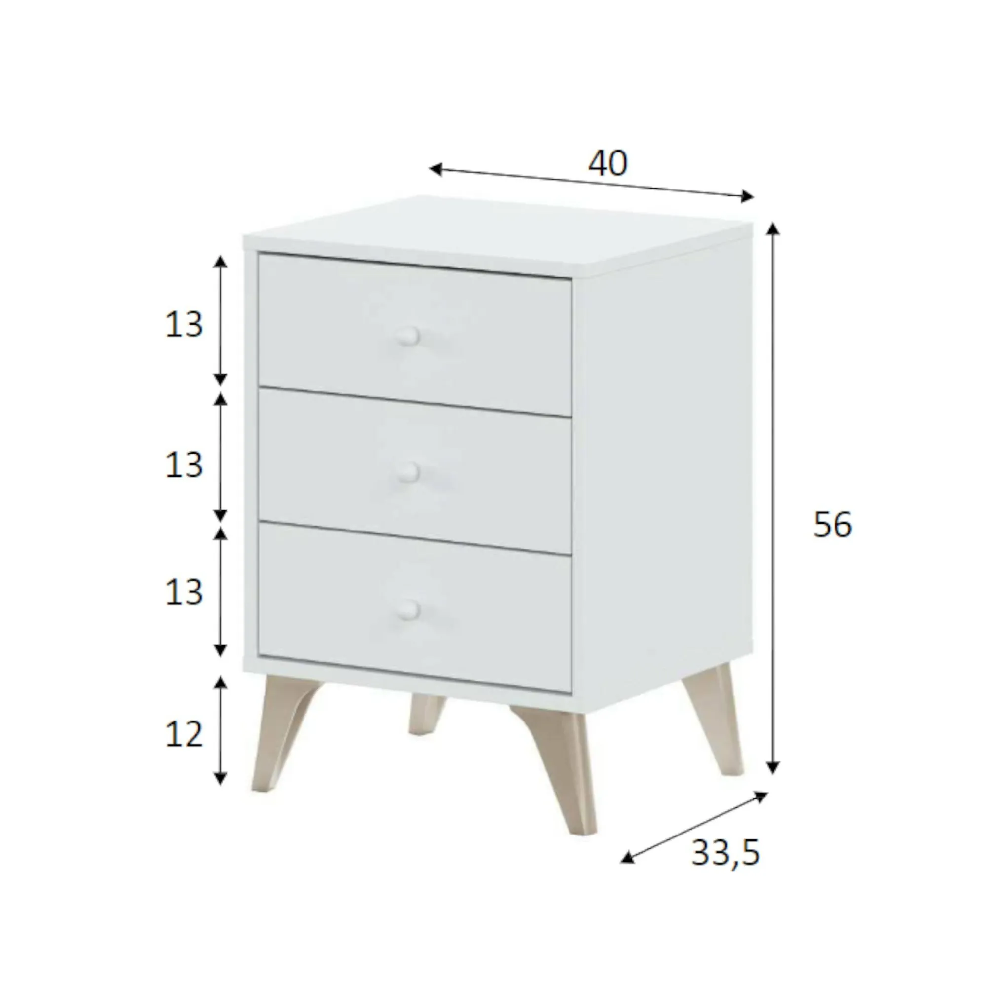 Comodino Attina, 40x34h56 cm, Bianco e Rovere<Dmora Hot