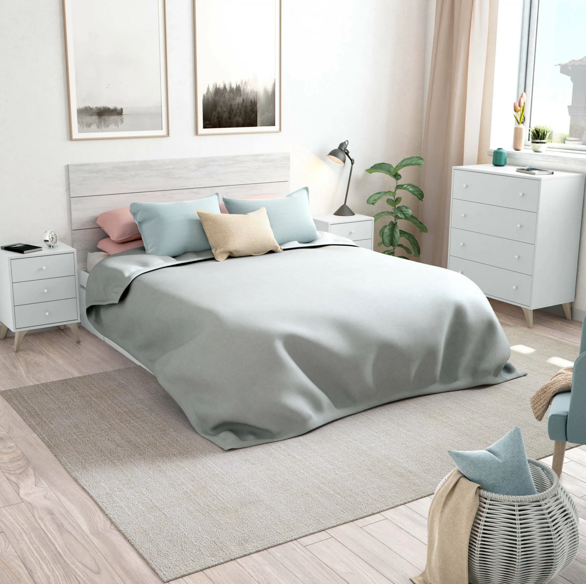 Comodino Attina, 40x34h56 cm, Bianco e Rovere<Dmora Hot