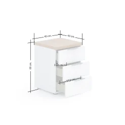 Comodino Ddawidowic, 45x43h55 cm, Bianco lucido e Rovere<Dmora Best Sale