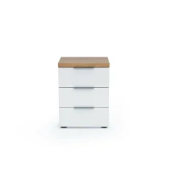 Comodino Ddawidowic, 45x43h55 cm, Bianco lucido e Rovere<Dmora Best Sale