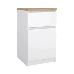 Comodino Delfini, 40x40 h70 cm, Bianco e Rovere<Dmora Discount