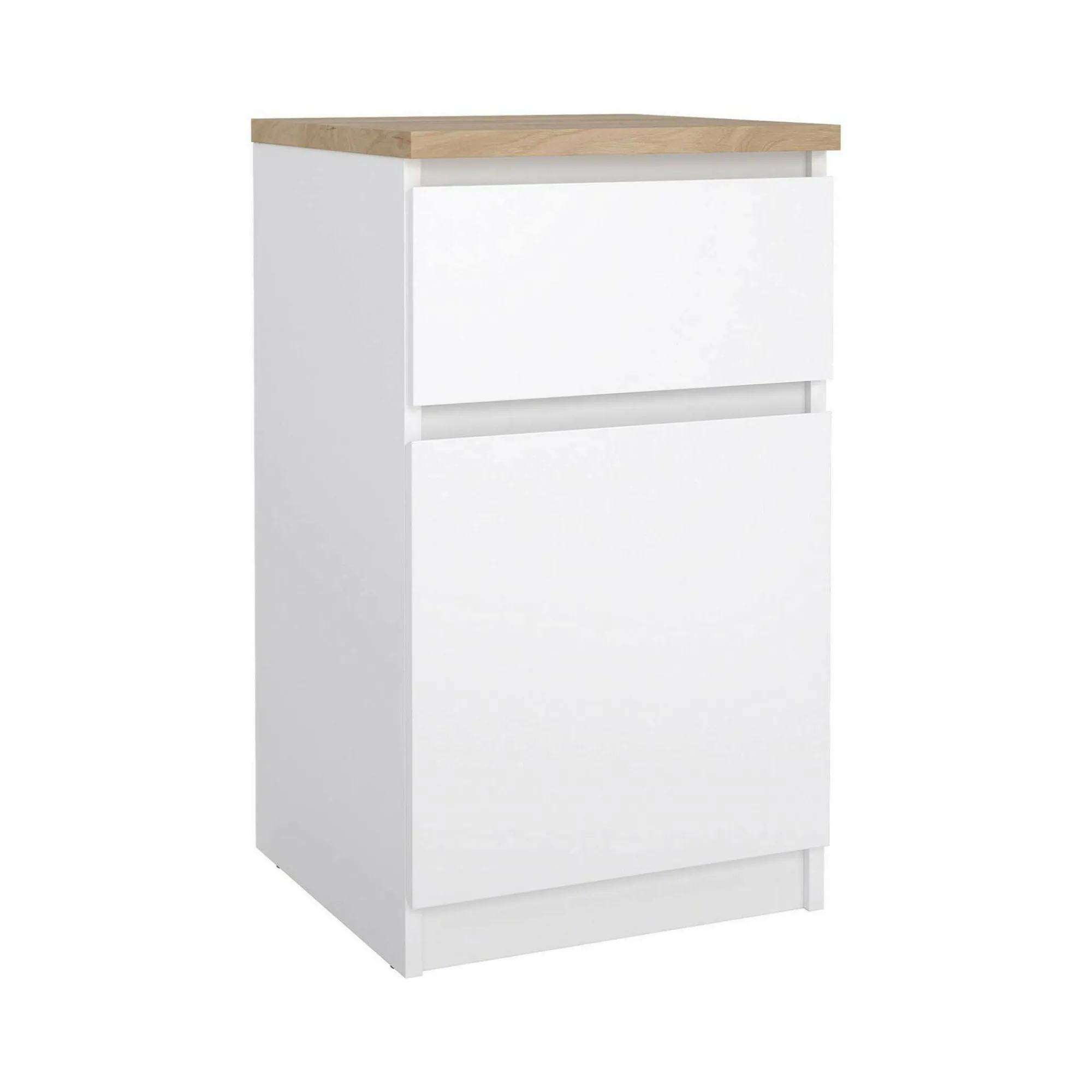 Comodino Delfini, 40x40 h70 cm, Bianco e Rovere<Dmora Discount
