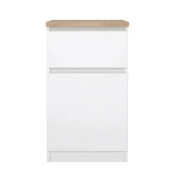 Comodino Delfini, 40x40 h70 cm, Bianco e Rovere<Dmora Discount
