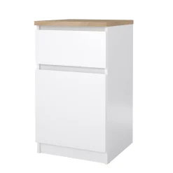 Comodino Delfini, 40x40 h70 cm, Bianco e Rovere<Dmora Discount