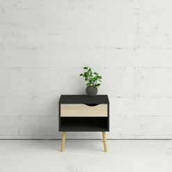Comodino Drove, 50x39 h50 cm, Nero e Quercia<Dmora New