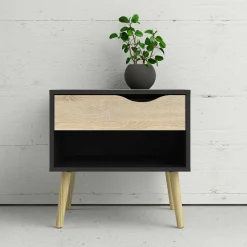 Comodino Drove, 50x39 h50 cm, Nero e Quercia<Dmora New