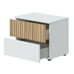 Comodino Dzoratt, 50x42 h34 cm, Bianco e Rovere<Dmora Flash Sale