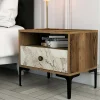 Comodino Editta, 56x40h51 cm, Noce e Bianco Marmo<Dmora Clearance